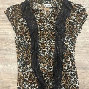 Cato Animal Print Blouse with Black Lace